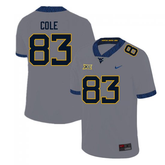 Men's West Virginia Mountaineers NCAA #83 C.J. Cole Gray Authentic Nike Stitched College Football Jersey CQ15R88DT